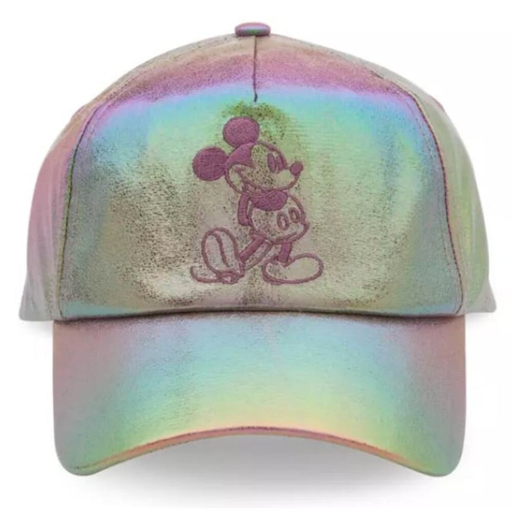 Disney NEW Earidescent Iridescent Mickey Embroidered Baseball Cap Hat Pink OS